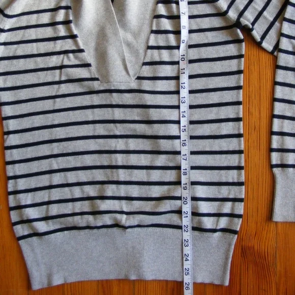 Banana Republic Sweater Hoodie Striped Gray Navy Blue Small S EUC - Picture 7 of 12